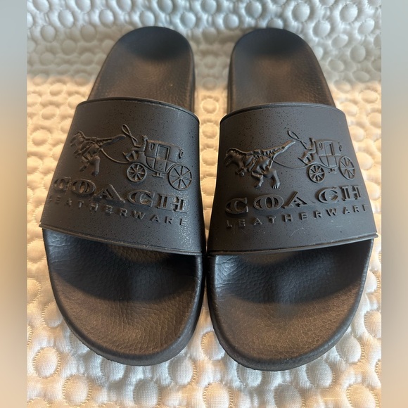 Coach Leatherware Men’s Rexy & Carriage Black Logo Slides Sandals Size 9 D - Picture 1 of 11